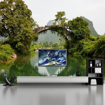 

Bacaz 3d papel parede Forests Trees Bridge Reflection Scenery 3d Wall paper Mural 3d Wall Mural Wallpaper for Sofa Background