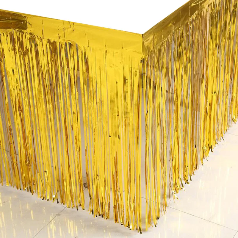 Cyuan 1set Foil Tinsel Table Skirt Birthday Wedding Party Anniversary