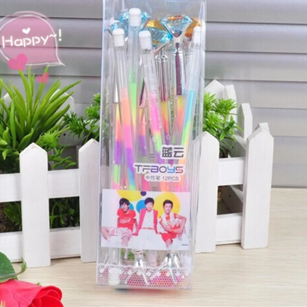 Милые каваи Кристалл шариковая ручка Мода с крупным бриллиантом шариковых ручек корейский ручки для школы набор канцелярских принадлежностей
