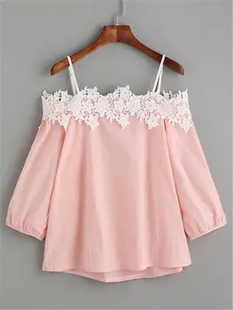 

Fashion Women Ladies Summer Lace Off-shoulder Blouses 2017 Women Blue Long Sleeve Clothing Tops Casual Blouses Crop Tops