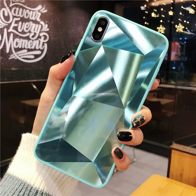 Роскошный 3D чехол с алмазной текстурой для iphone 7 чехол s для iphone 6 6s 7 8 plus X Xs чехол для MAX XR Тонкий чехол зеркальный узор чехол для телефона - Цвет: Флуоресцентный зеленый