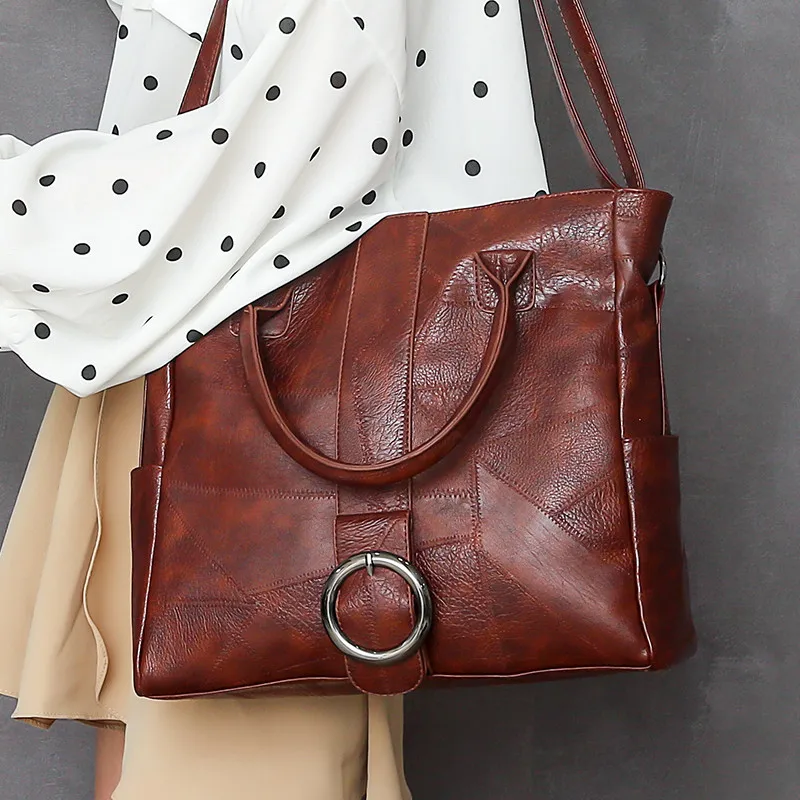 خمر الإناث حقيبة يد لينة بو الجلود لصق كبيرة عارضة مستحضرات تجميل حقيبة كتف امرأة براثن أعلى-حقائب بيد Torebka Damska كيس