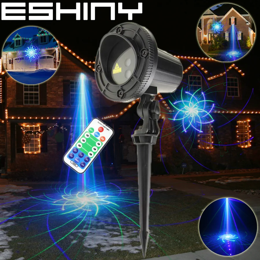 

ESHINY Outdoor Green Blue Laser 64 Pattern Projector IP44 WF Family Party Bar Xmas Tree House Wall Landscape Garden Light N6T221