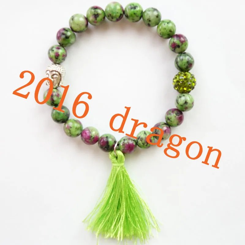 

Free Shipping!(1Strand/lot) Rubys in Fuchsite Tibetan Silver Stretchy Bracelet 7.5inch