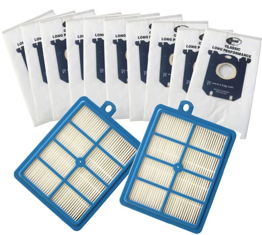 12pcs/set Free Shipping 2 Replacement hepa filter 10pcs Dust Bags for