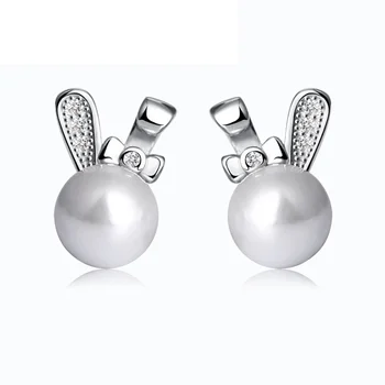 

brand S925 standard Silver Natural Freshwater Pearl rabbit ear type ear studs The butterfly bow earrings free shipping