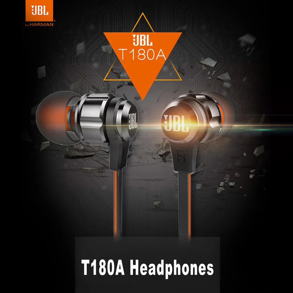 JBL T180A, стерео наушники-вкладыши, для бега, спорта, громкой связи, с микрофоном, 3,5 мм, проводные наушники, чистый глубокий бас, игровая Музыкальная гарнитура