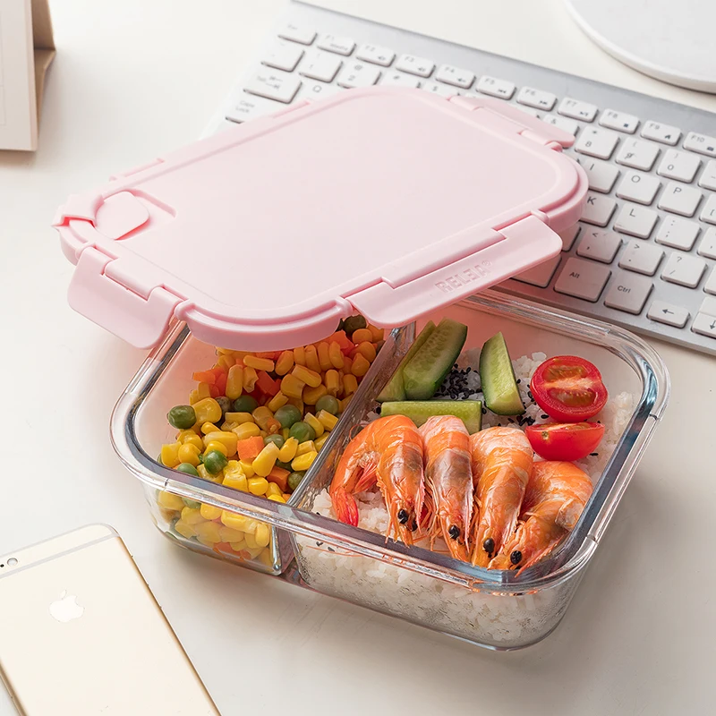Корейский стиль Ланч-бокс стеклянный микроволновый Bento box Коробка для хранения еды школьные контейнеры для еды с отделениями герметичная коробка для обеда