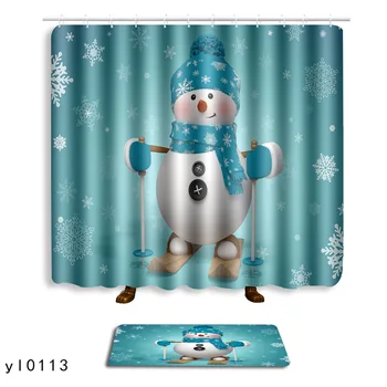 

Christmas gift snowman Printed Design Fabric Polyester Waterproof Shower Curtain and mat Bathroom Decor Belle Decoration