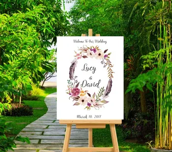 

free shipping 1pc custom name date picture Engagement dinner Welcome board business party sign card pink white yellow red