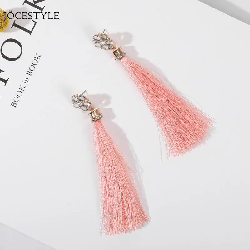 Bohemian Flower Rhinestone Long Earrings Pink Tassel Drop Earrings Women Jewelry Long Tassel Dangle Earrings Jewelry Gift