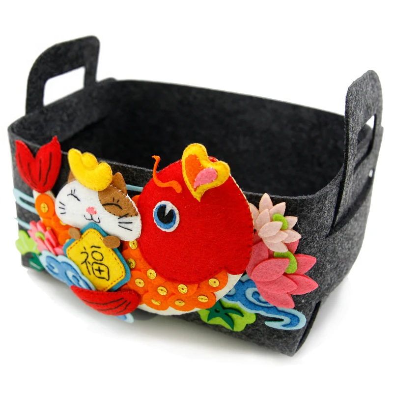 

Chinese Style Desk Felt Storage Box DIY Festival Candy Box For Table Decoration Free Cutting Felt Material Package Set