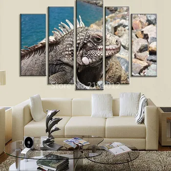 

5 Pcs/Set Lake Lizard Modular Animal Canvas Paintings Large HD Reptile Animal Wall Pictures Home Decor Living Room Decoration