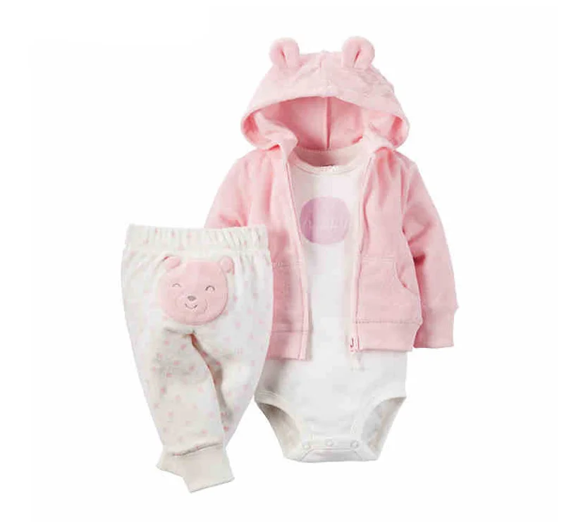 Комплекты одежды для новорожденных мальчиков и девочек, Детский комбинезон из флиса и хлопка, кофта+ комбинезон+ штаны, комплект одежды из 3 предметов