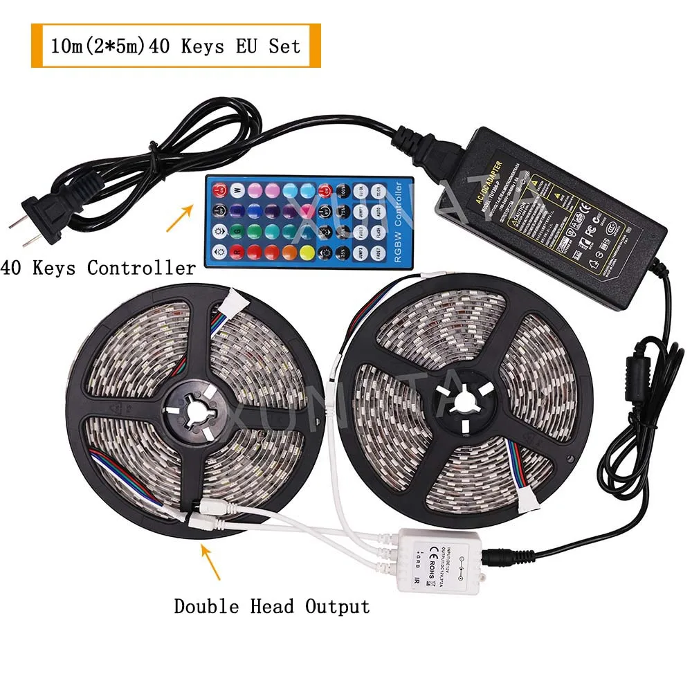 12 В RGB Светодиодная лента SMD5050 RGBW RGBWW 5 м 10 м водонепроницаемая светодиодная лента гибкий светодиодный пульт дистанционного управления+ адаптер ЕС светодиодный набор лент - Испускаемый цвет: 10m 40 Keys Set