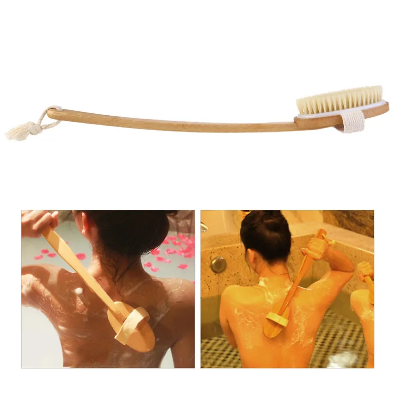 

Long Handle Natural Boar Bristle Body Bathbrush Premium Scrubbing Brush with Detachable Head for Exfoliating & Reduce Cellulite