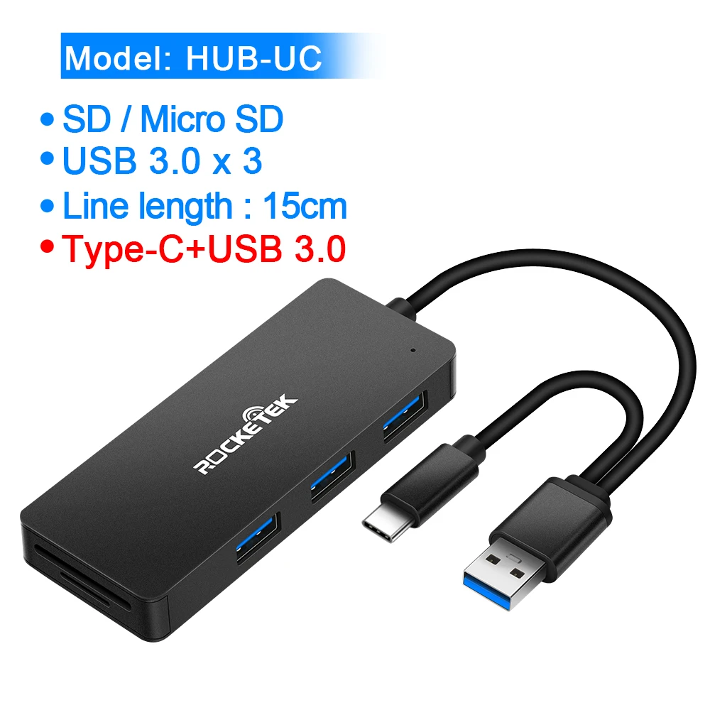 HUB-UC Rocketek алюминиевый сплав usb-хаб с кардридером 3 порта USB 3,0 type c разветвитель Micro USB порт питания для ноутбука iMac - Цвет: HUB-UC