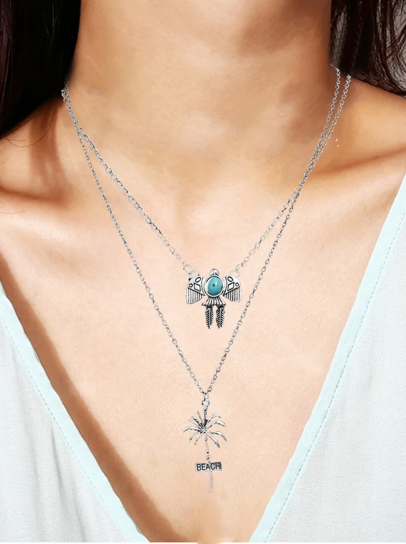 New Multilayer BEACH Coconut Tree Gold Choker Statement Necklace Bijoux Collier Femme Women Bird Charm Maxi Boho Jewelry Party