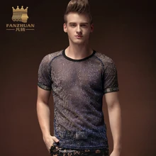 FANZHUAN Featured Clothing Hot Men TShirtsTransparent Ultra Thin O Neck Casual T-shirt Perspective installed Stage Winds Tshirt