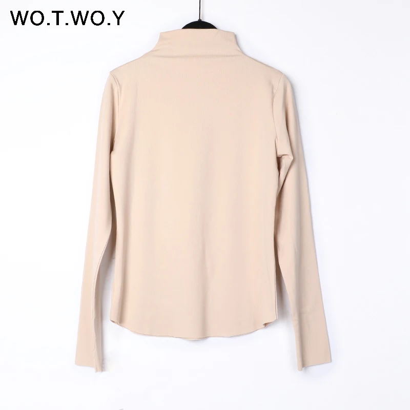 Basic Colorful Turtleneck T shirts Women 2019 Spring Long Sleeve Casual Solid Cotton Tshirt Female Plus Size With Velvet