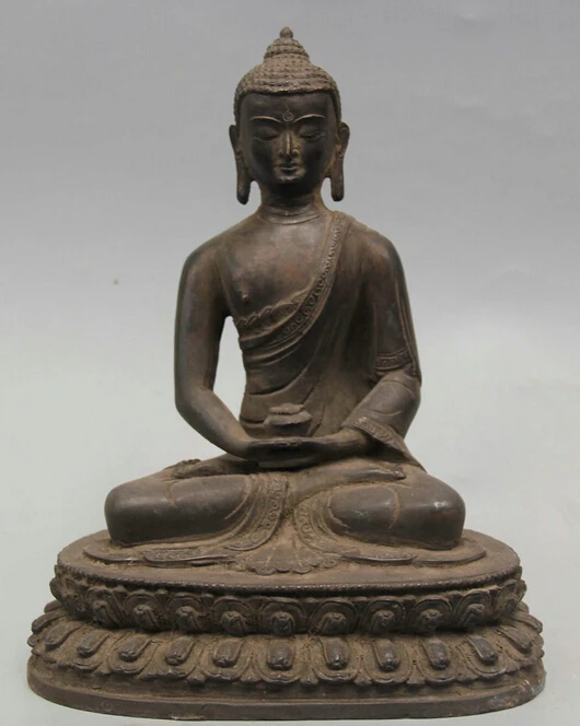 

8" Tibet Buddhism Purple Bronze Seat Shakyamuni Amitabha Buddha Bowl Statue R0711