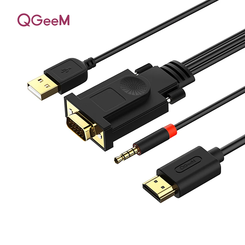 QGEEM VGA в HDMI кабель с аудио 1080 P@ 60 Гц VGA HDMI адаптер конвертер мужчин и мужчин для ноутбука проектор Ps3 Xbox HDMI VGA - Цвет: Черный