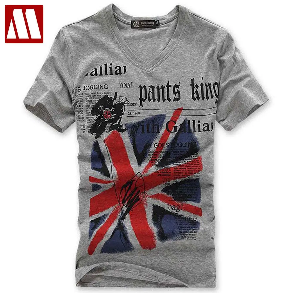 2018 men's British flag t shirts Short Sleeve slim fit Lycra cotton V