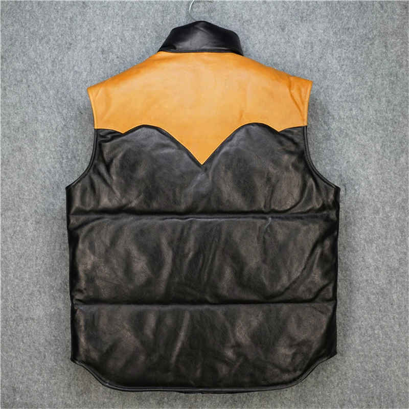 Жилет из коровьей кожи мужской жилет воловьей теплый утиного пуха|leather vest men|down