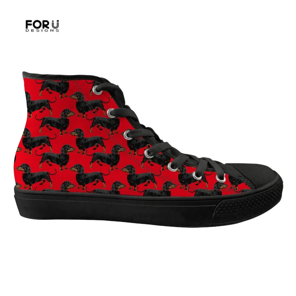

FORUDESIGNS Spring Women's Flats Shoes Cute Dog Dachshund Pattern Casual Women Sneakers High Top Animal 4 Colors Female Zapatos
