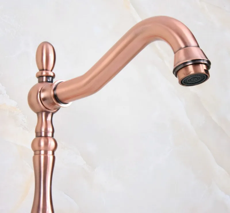 Antique Red Copper Brass Dual Cross Handles Bathroom Kitchen Basin Sink Faucet Mixer Tap Swivel Spout Deck Mounted mnf617