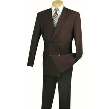 

Men's Taupe Chevron Stripe Double Breasted 6 Button Men's Wedding Groom Dresses and Prom Dresses 2 (Jacket + Pants) Custom