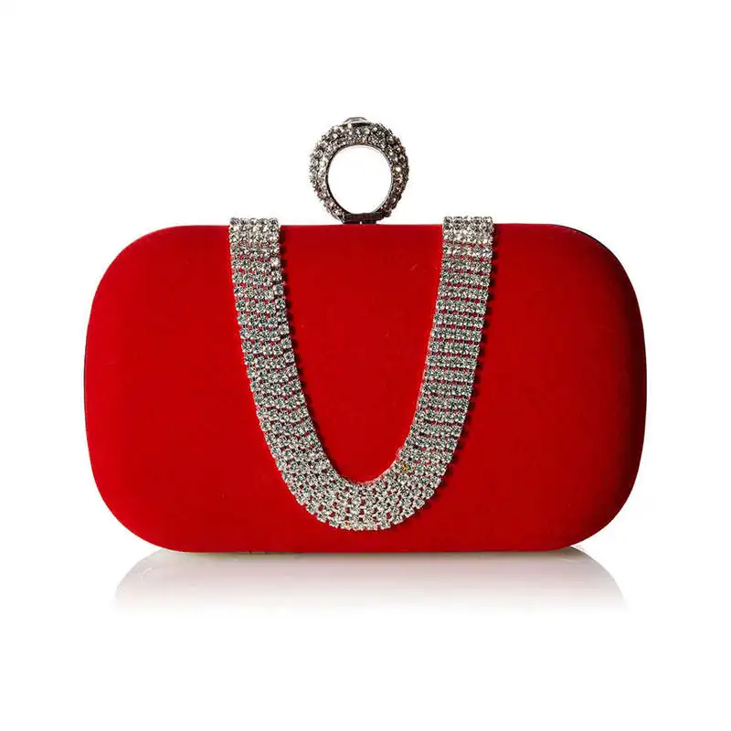 

Suede Velvet Rhinestone Stud One Ring Decor Evening Cocktail Clutch Bag