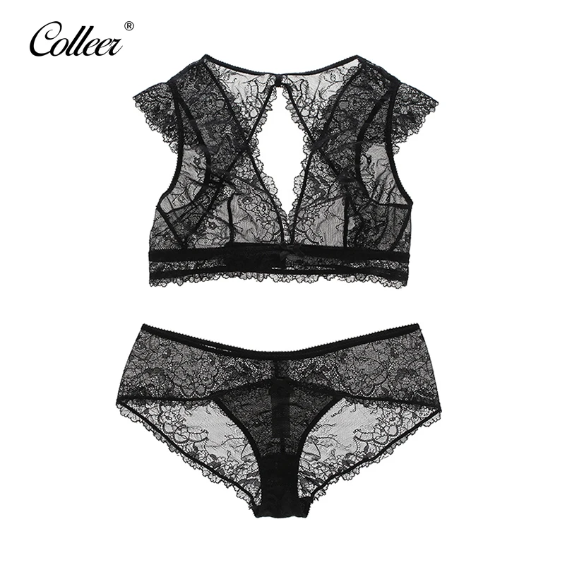 COLLEER 2017 Hot Sale Luxury Lace Sexy Wire Free Hollow Bra Sets Underwear Floral Embroidery Lace