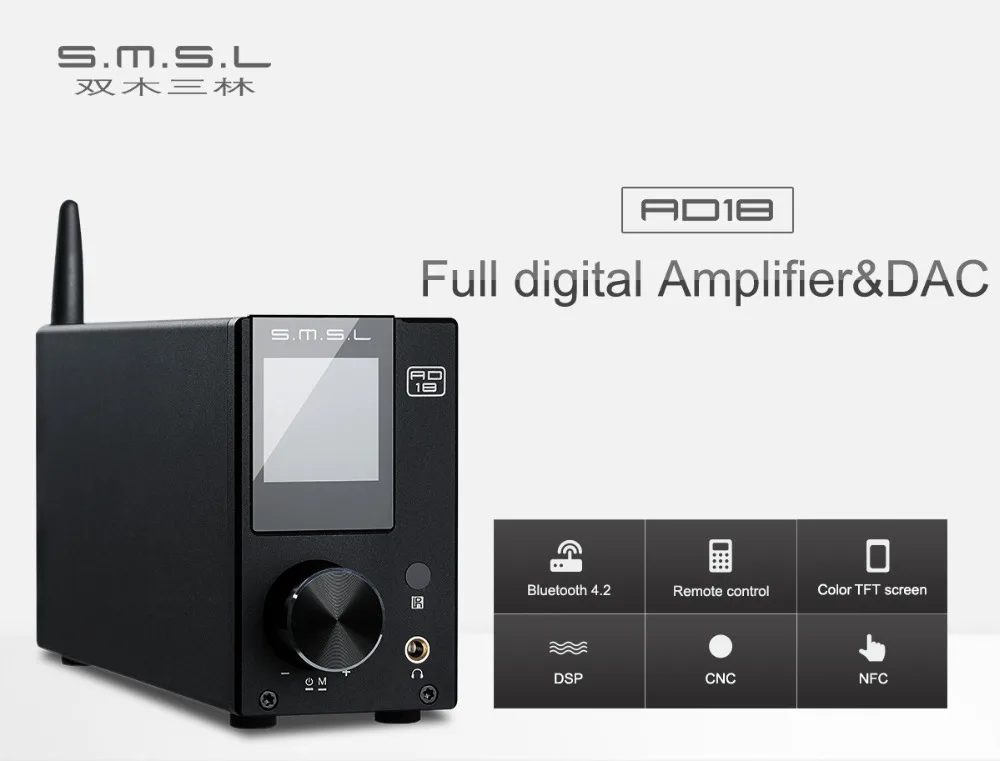 SMSL AD18 80 Вт* 2 CSR A64215 DSP HIFI Bluetooth чистый цифровой аудио усилитель оптический/коаксиальный USB DAC декодер с пультом дистанционного управления