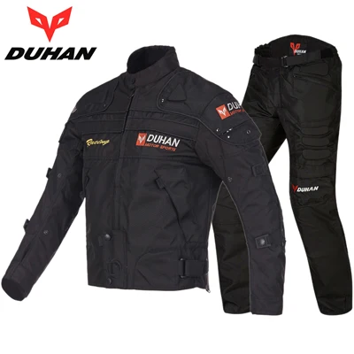 DUHAN Blouson Moto Мужская мотоциклетная куртка для мотокросса для гонок по бездорожью бронежилет+ штаны для верховой езды комплект одежды черный синий красный, D-020 - Цвет: black one set