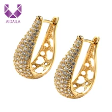 

Women Hoop Earrings with Full AAA+ Cubic Zirconia Zircon Earrings High Quality Wedding Gift Fashion Vogue Gold Color Clear