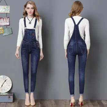 

2019 Spring Fashion Women Denim Jumpsuit Ladies Rompers Overalls Jeans Suspender Pants female pencil pants w1094