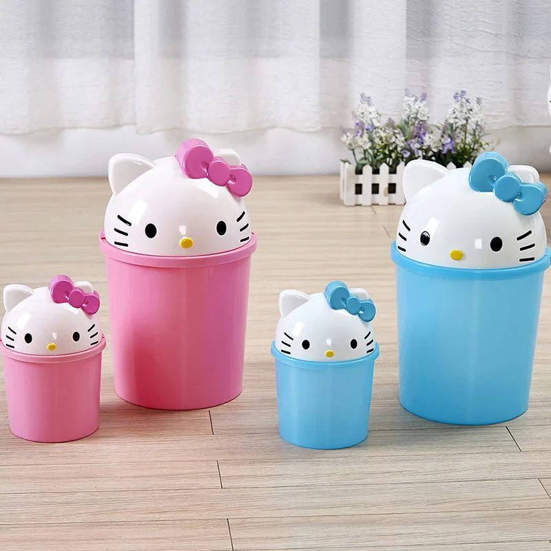 Cute Cat Table Bedroom Mini Trash Bin for Car Storage Bins Waste Basket with Lid Bathroom Trash Can Living Room Recycle Bin Pink