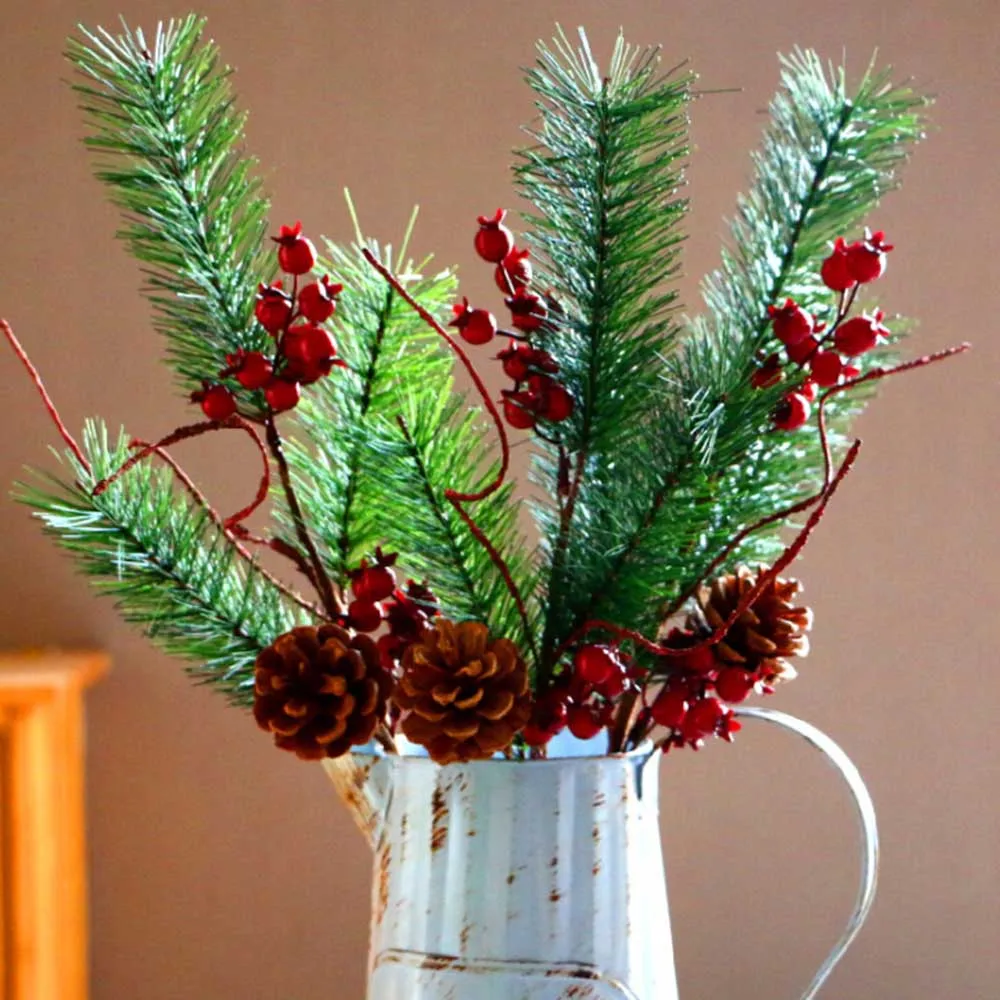 

45cm Artificial Christmas Pine Tree Red Berries Simulation Red Fruit Christmas Decorations Greenery Flower