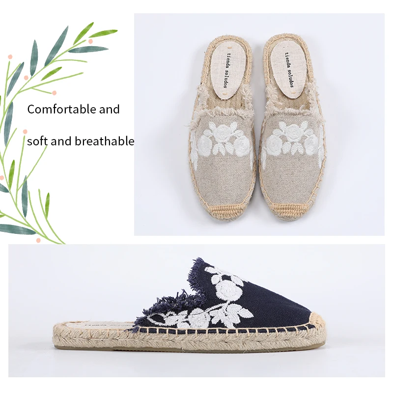 Pantufa Women Shoes Tienda Soludos Slippers Cotton Fabric Sale Promotion Hemp Rubber Summer Slides Zapatos De Mujer Floral