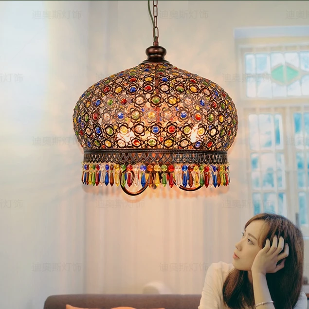 Подвесной светильник из кованого железа с богемным кристаллом|pendant lighting for