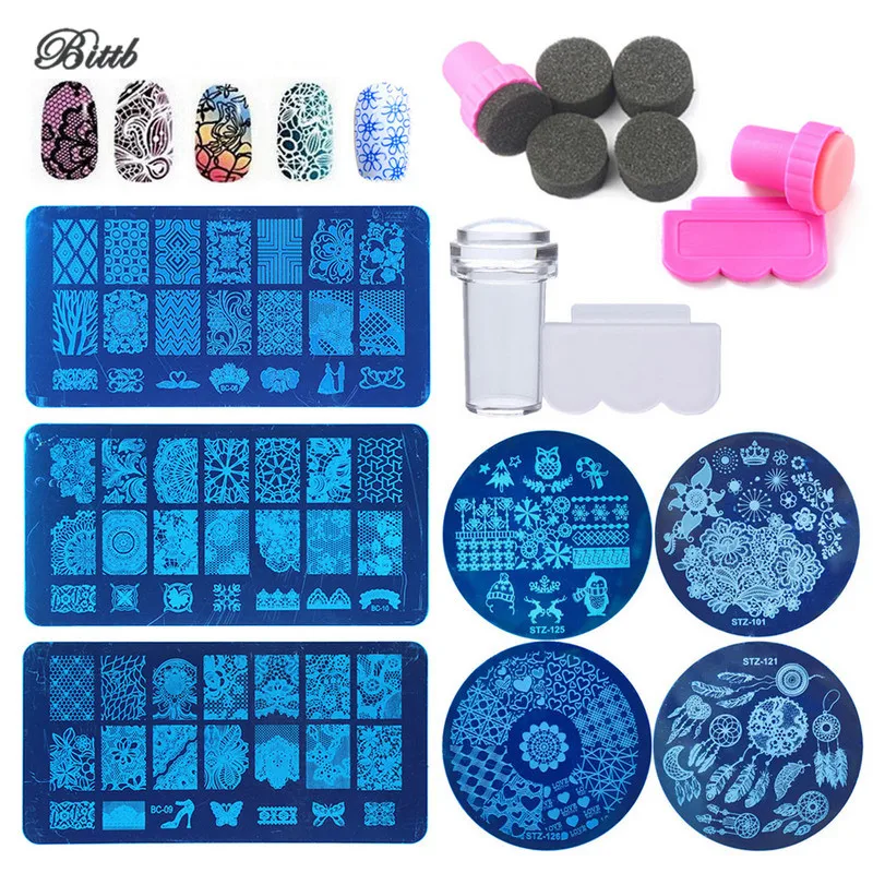 

Bittb Nail Art Stamping Plate DIY Nail Polish Stamper Tool Manicure Stainless Steel Stamping Template Print UV Gel Stamp Kit Set