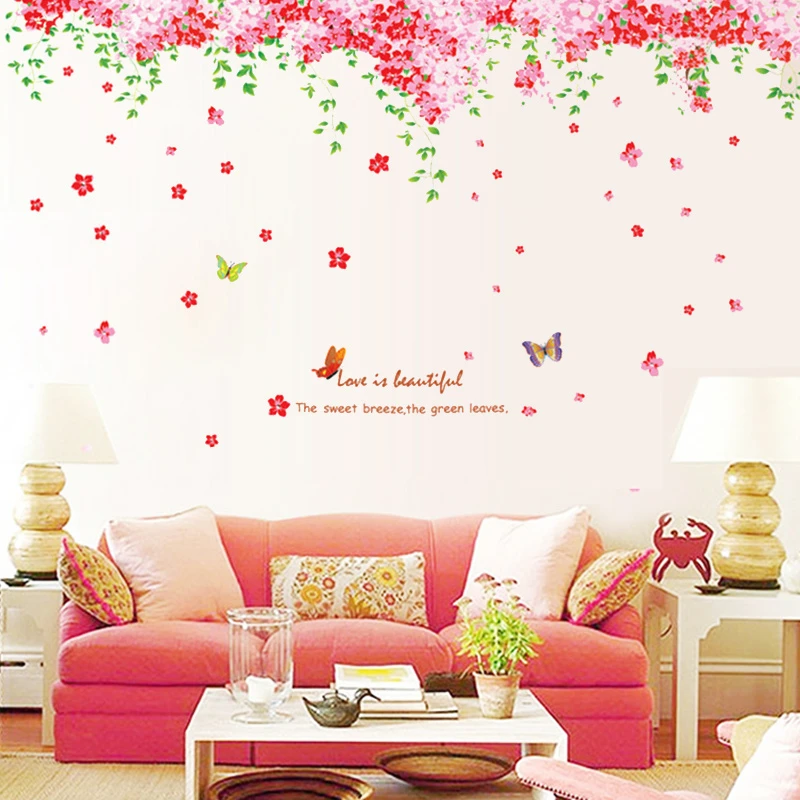 Romantic Tree Butterfly Flower Wall Sticker Living Room Bedroom Wedding