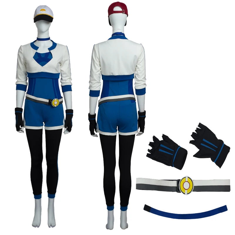 

Blue Pokemon Trainer Go Uniform Team Valor Instinct Mystic Cosplay Costume Pocket Game with Hat Full Suit Custom Made