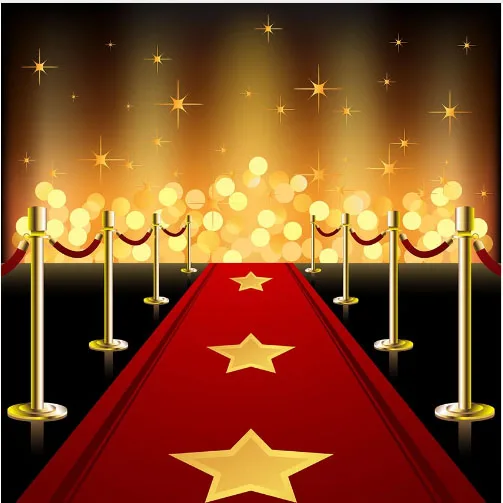 10x10FT Hollywood Red Carpet Entrance Gold Stars Spots Spotlight Custom Backdrop Photo Studio