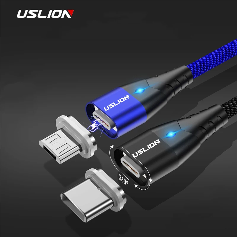 Магнитный usb-кабель USLION с магнитной вилкой и кабелем USB типа C и кабелем Micro usb 1 м USB кабель для быстрой зарядки samsung Xiaomi