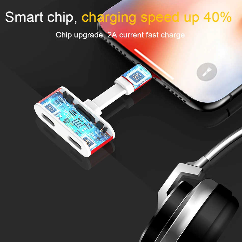 !ACCEZZ TPE AUX Dual Lighting Adapter Cable For iPhone 7 8 Plus XR XS MAX X Audio Calling Charging Connector For IOS 10 11 12 (4)