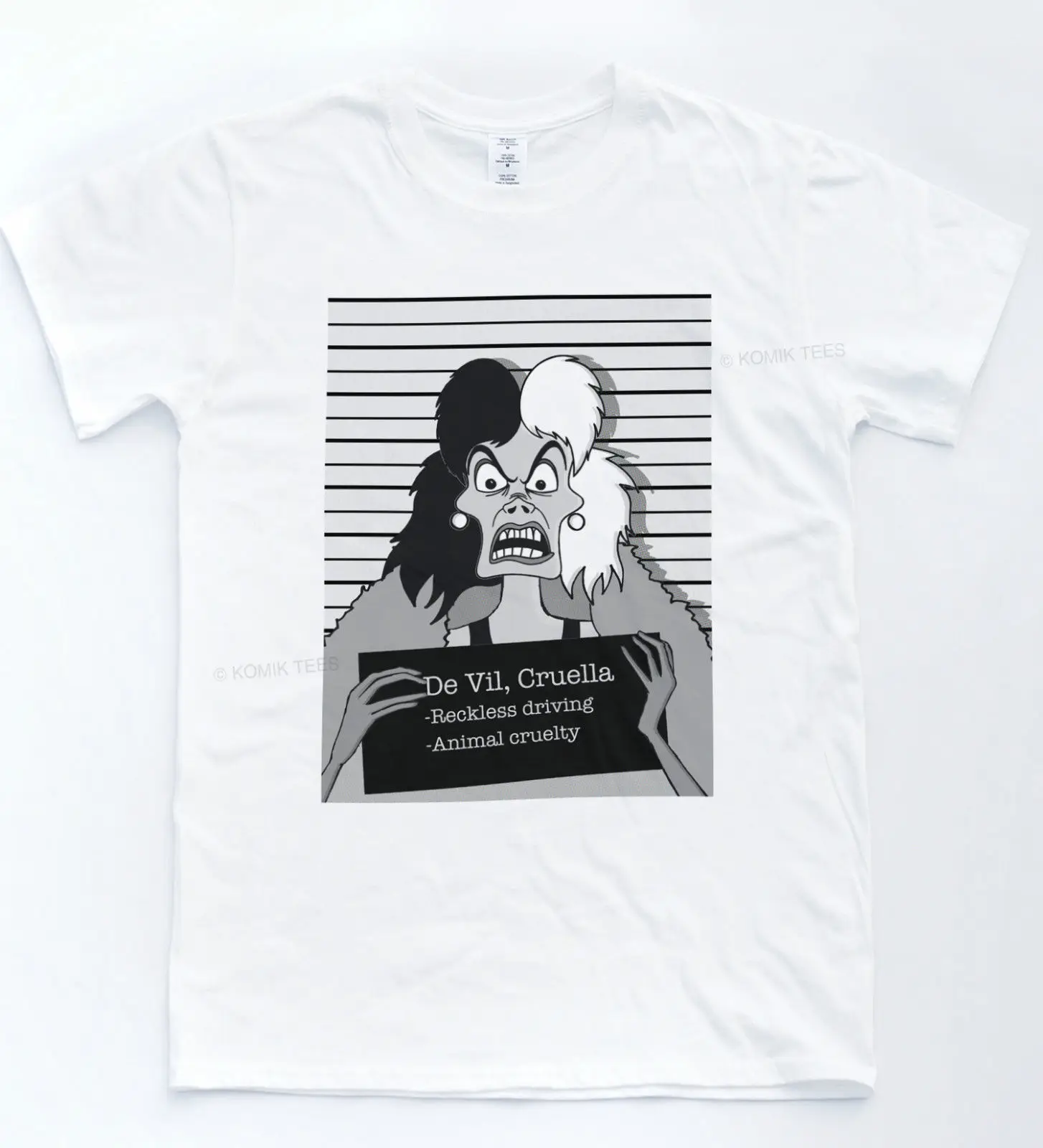 

Cruella Mugshot T-shirt Dalmatian Dog Tee Hipsteer Indie Film Jail Sketch Top 100% Cotton Short Sleeve O-Neck Tops Tee Shirts