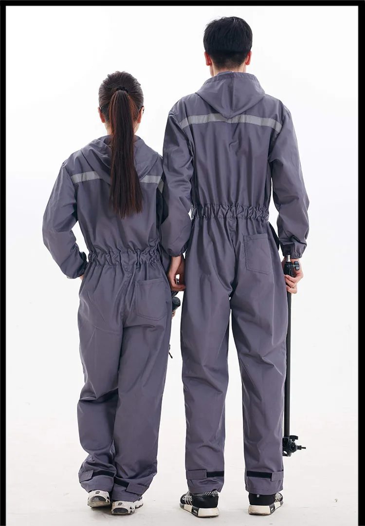 CCGK Work Clothing Hooded Overalls Men Women Long Sleeve Coveralls Reflective Stripe Repairman Machine Welding Worker Uniforms (12)