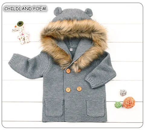 Camisola do Bebê para Meninos Outono com Capuz Colar de Malha da Criança do Bebê das Meninas dos Meninos Jaqueta e Cabolsa Cardigan Falso Camisola Menina Pullover